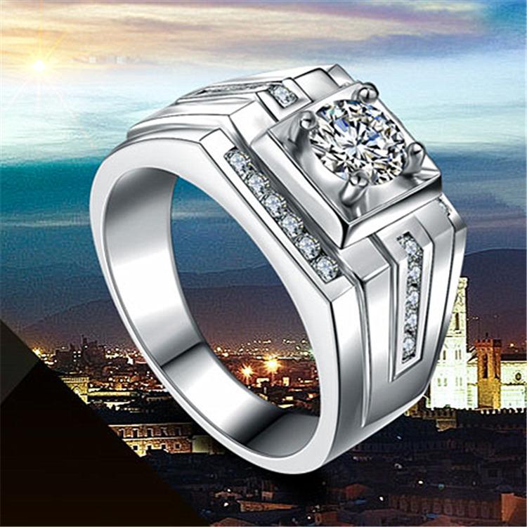 Ring Korean style men's ring plated 18K white gold diamond ring men's high carbon diamond luxury diamond ring