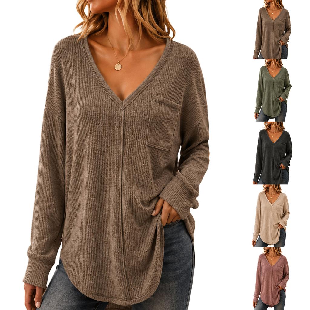 Women's Casual Long Sleeve V-Neck Pullover Top