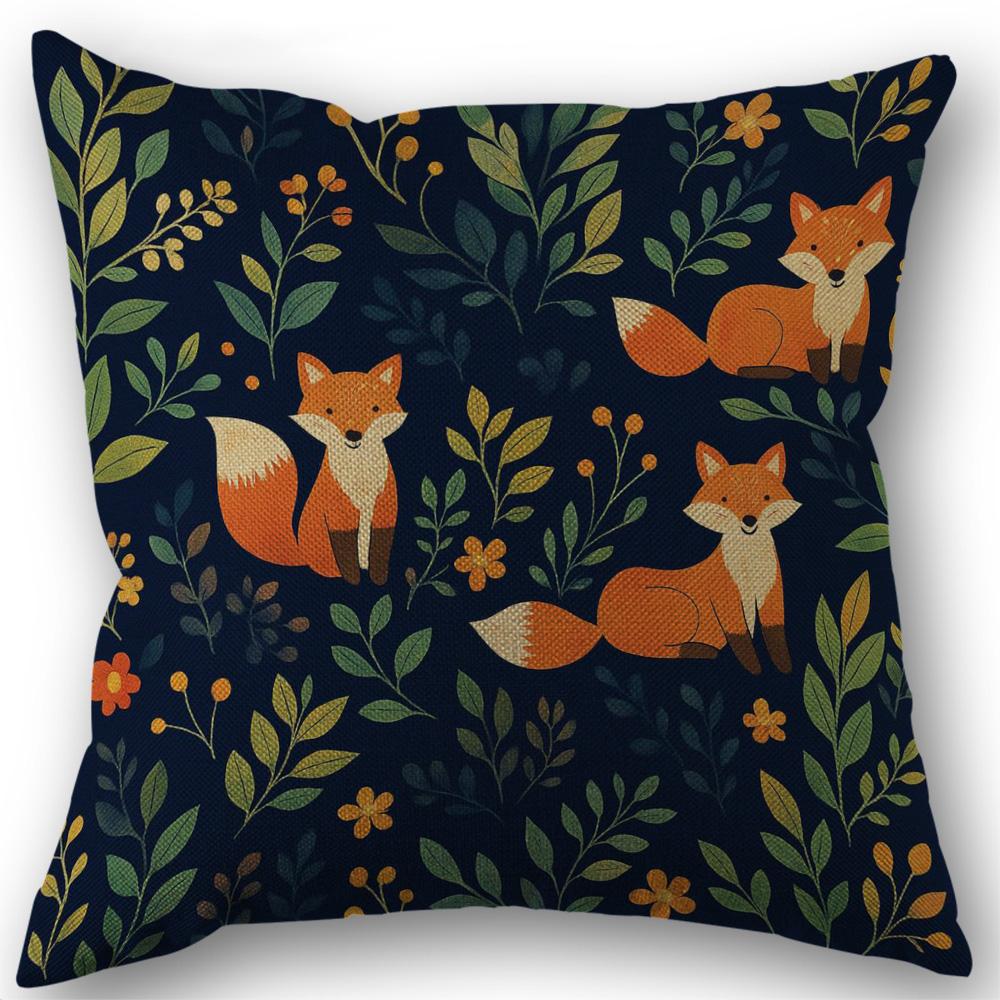 Tonnika Chen Unisex Cute Fox Print Pillowcase Decoration Sofa Living Room Decoration Christmas Accessories Cushion Cover 7.3