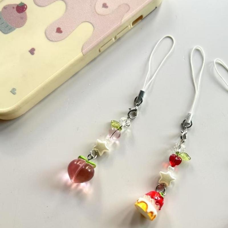 1 stk Nydelig Frukter Veskekjede Anheng Søt Y2K Søt Jordbær Fersken Nøkkelring Mobiltelefon Sjarm Lanyard For Jenter