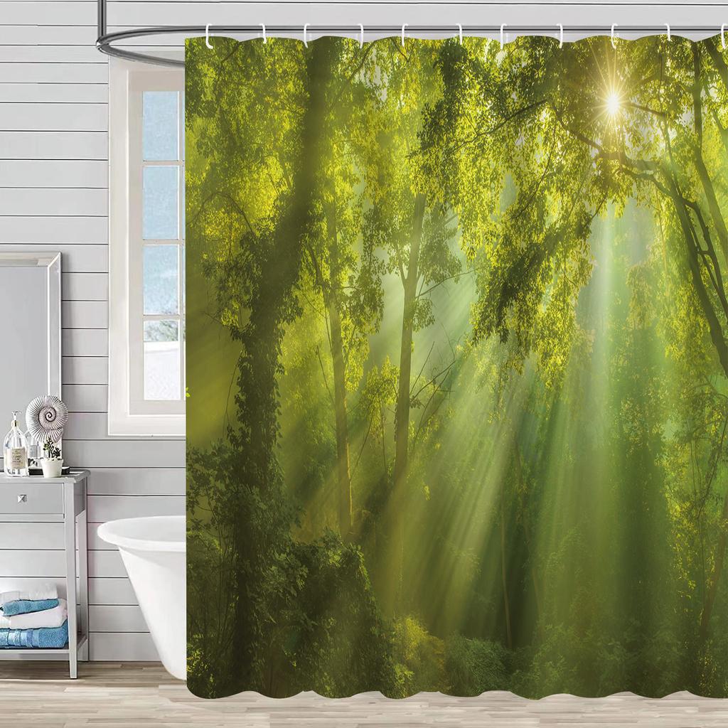 Duschvorhang Wasserdicht Und Schimmelresistent Digitaldruck Waldpflanze Duschvorhang Badezimmer Duschstoff Trennvorhang Ohne Stanzen