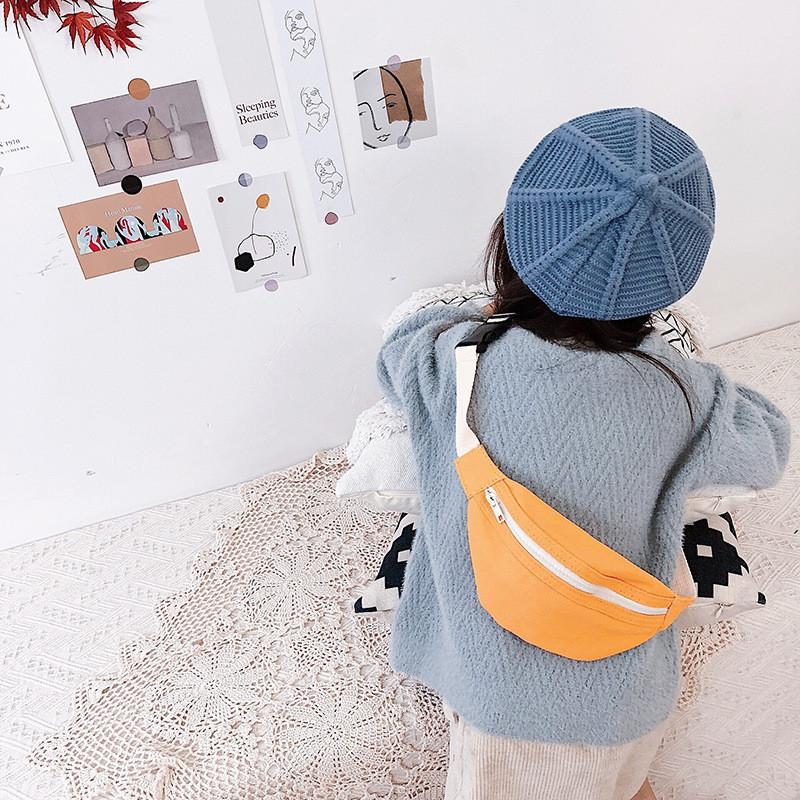 Stylish Candy Color Mini Crossbody Bag For Kids Soft Canvas Waist Pouch