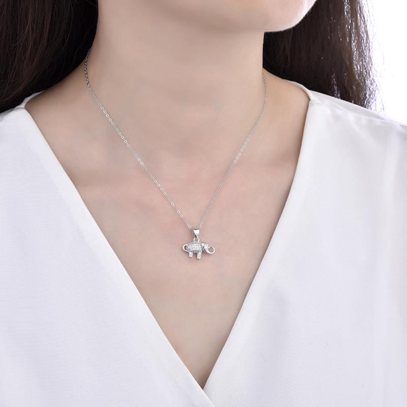 925 Sterling Silver Full Diamond Little Elephant Pendant Necklace for Women