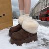 Thick-soled snow boots new frosted leather cotton shoes cashmere winter velvet warm muffin short boots