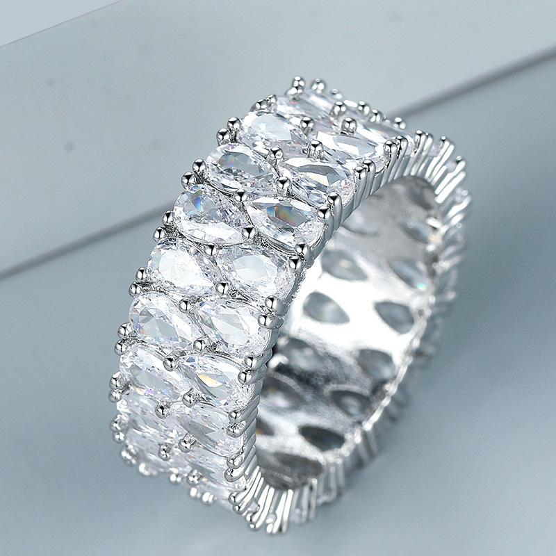 Double row water drop rose gold white diamond zircon ring temperament advanced couple women's versatile jewelry