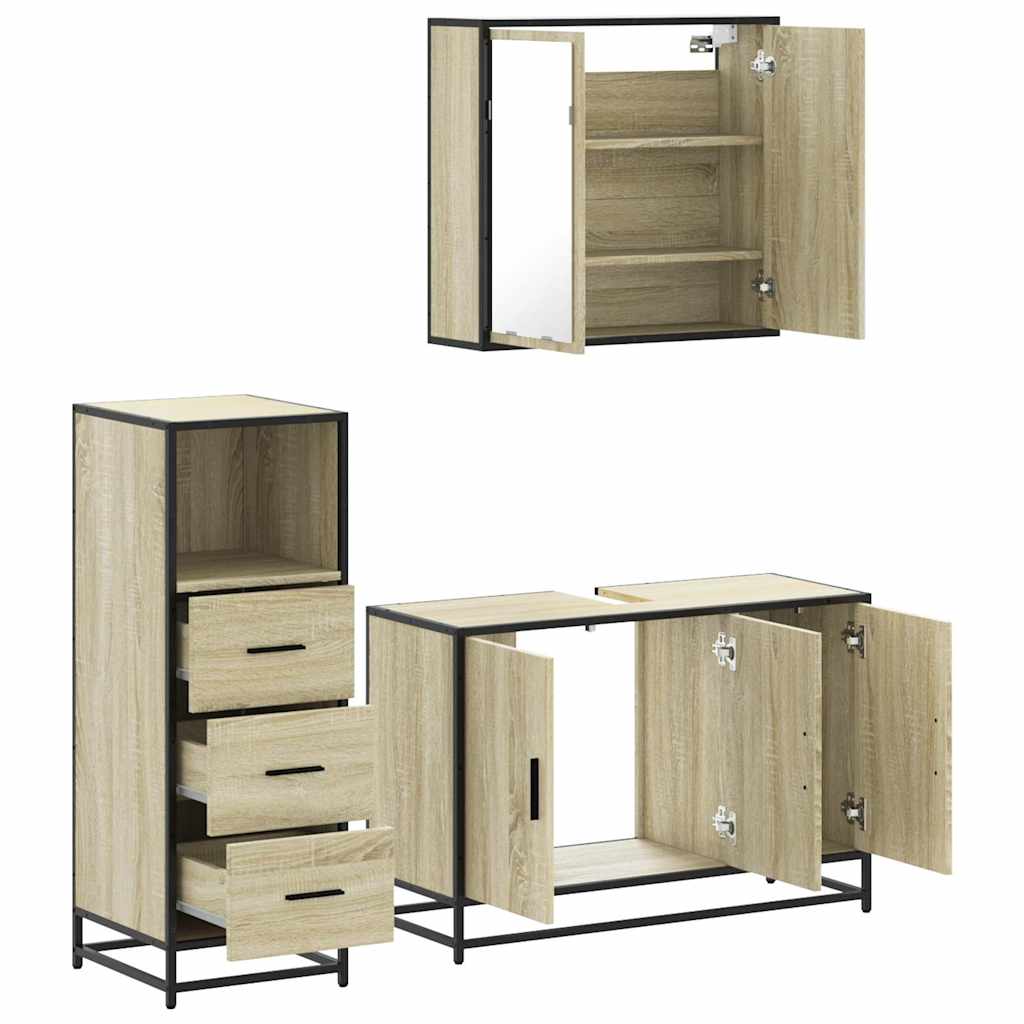 3 Piece Bathroom Furniture Set In Sonoma Oak Particleboard