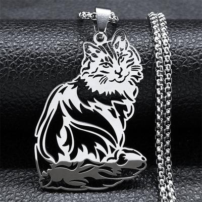 Cute Cat Ragdoll Kitty Pendant Necklace Stainless Steel Silver Chain Pet Lover Gift Jewelry for Women Men N3213S01