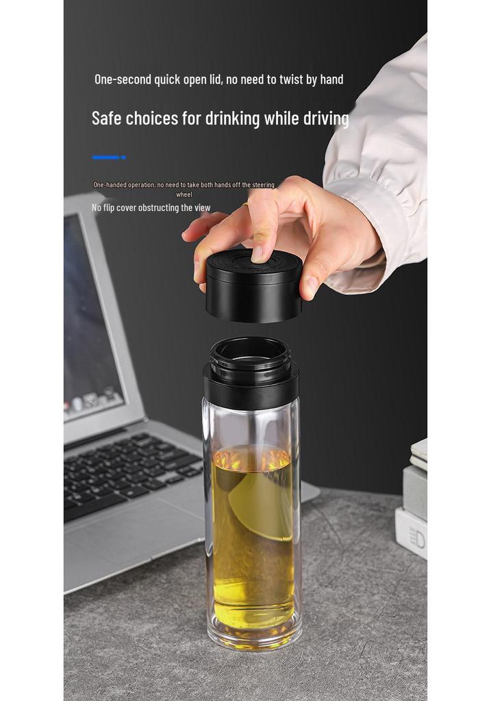 Men's Business Tea Infuser: Portable Double-Layer Glass Cup with Smart Temperature Display, Heat Insulation, and Anti-Scald Design.