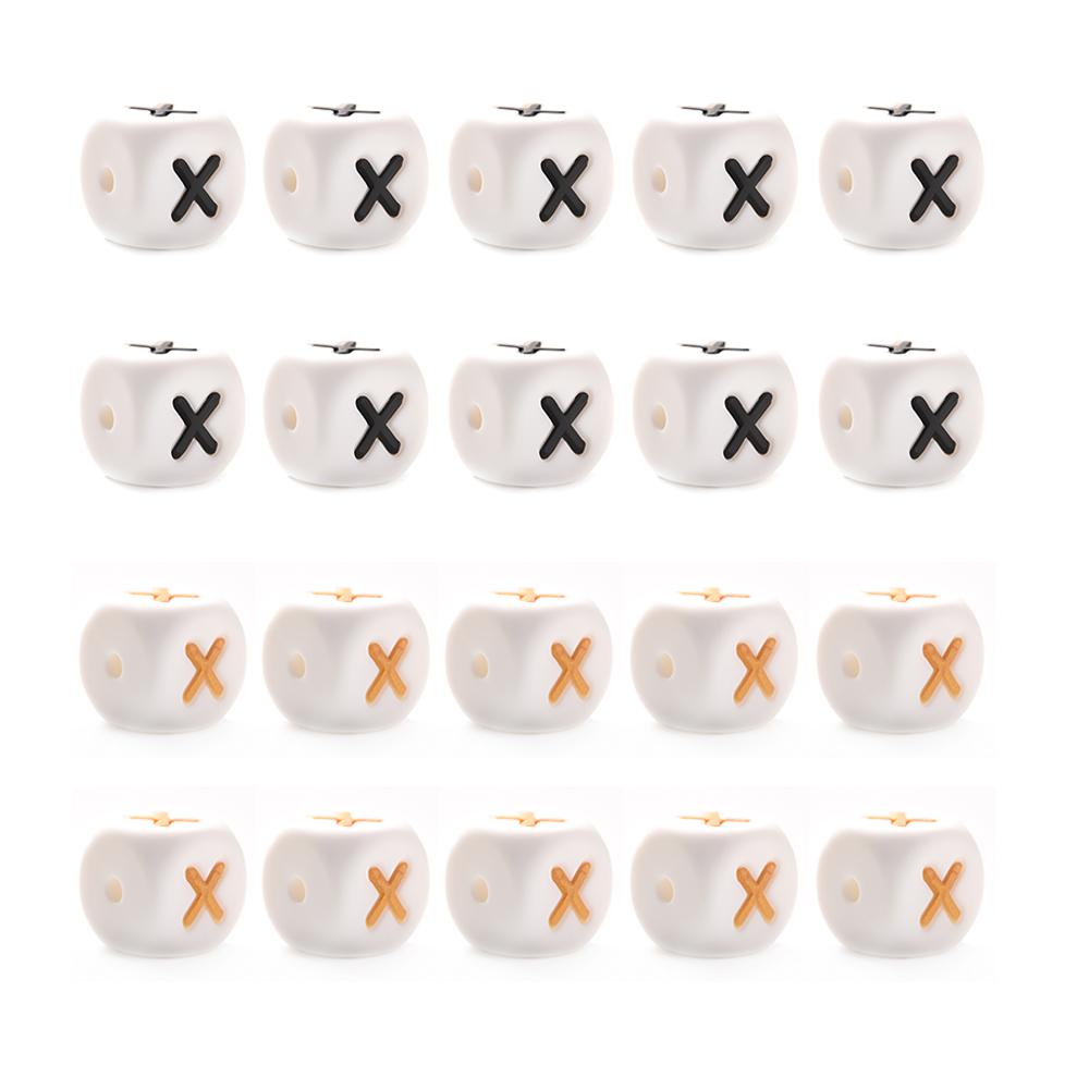 10Pcs 12mm Silicone Beads Letters Golden Black English Alphabet Letter Bead Bpa Free Material for Diy Chew Necklace Teether Toys