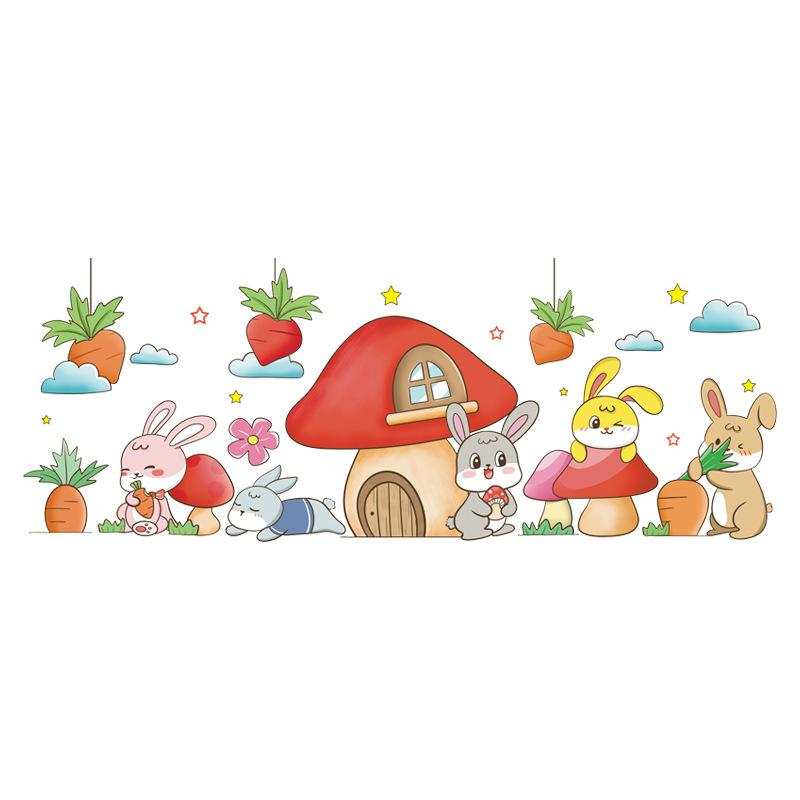 Mushroom House and Rabbit Wall Stickers for Kindergarten Classroom Decoration Kids Nursery Room Peel and Stick Removable Wall Decals