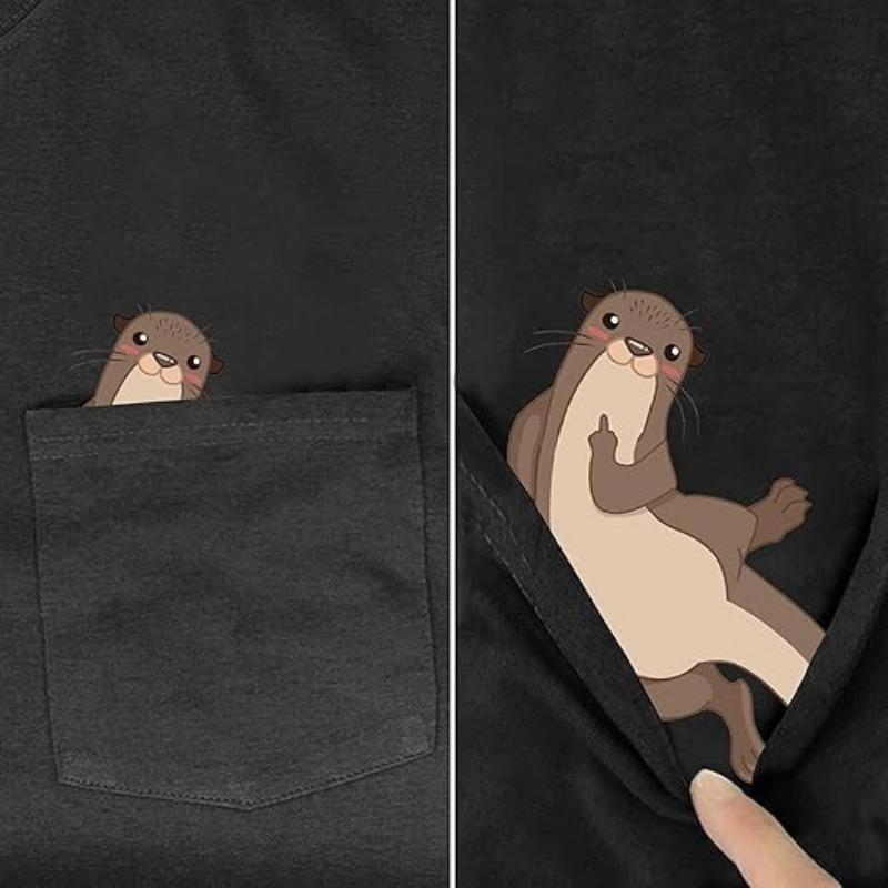 

Летняя футболка с короткими рукавами и принтом животных на карманах, подходит как для мужчин, так и для женщин, хлопковая черная футболка с круглым вырезом, футболки унисекс 3XL