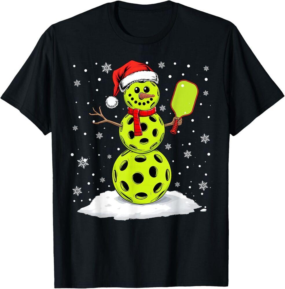 Santa Hat Snowman Xmas Funny Pickleball Lover Christmas T-Shirt Unisex T-Shirt L