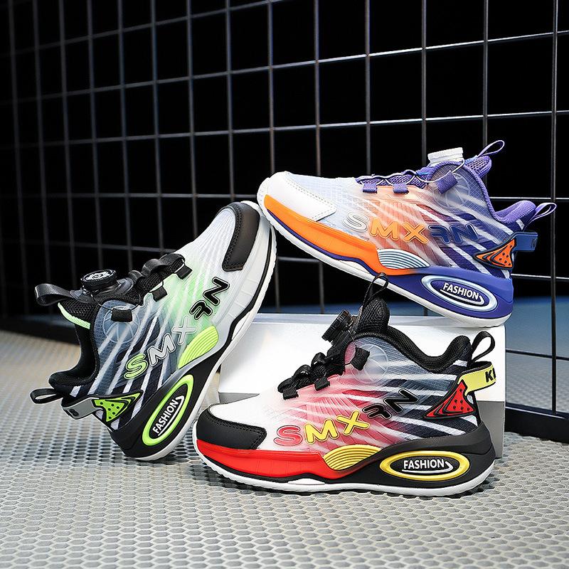 Boys 2025 autumn new children's non-slip running shoes basketball shoes medium and large rotating buckle sports shoes boys