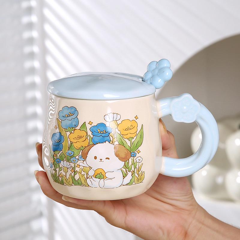 Kreative Katze Tasse mit Deckel Geschenk Trinkbecher Süße Hase Keramik Kaffeetasse Büro Wasserbecher