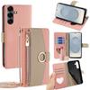 For Samsung Galaxy S25+ Case Mirror Wallet Leather Phone Cover with Chain Shoulder Strap