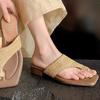 French Retro Vacation Style Woven Toe Cool Slippers Outer Wear Women's 2025 Summer Niche Design Thick Heel Sandals