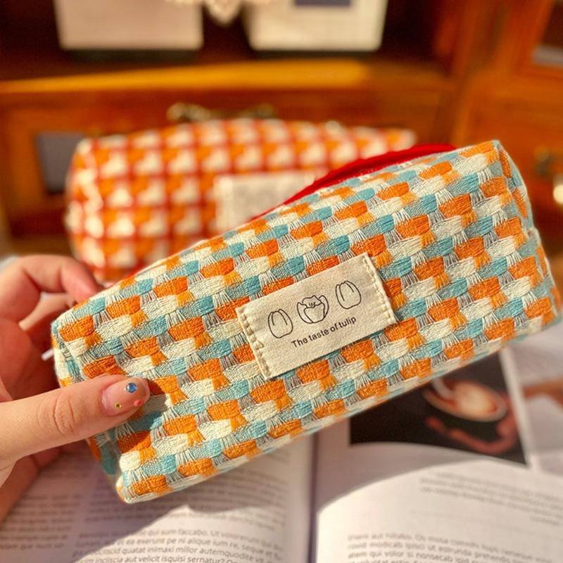 Woven Fabric Pencil Case Large Capacity Pencil Bag Multipurpose Pen Pouches for Students Women School Office Daily Use