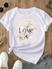 (Asian Size) Feather Trend Cute Print O-neck Short Sleeve T-shirts Fashion  Casual Women's Top T Female Clothing  Graphic Tee