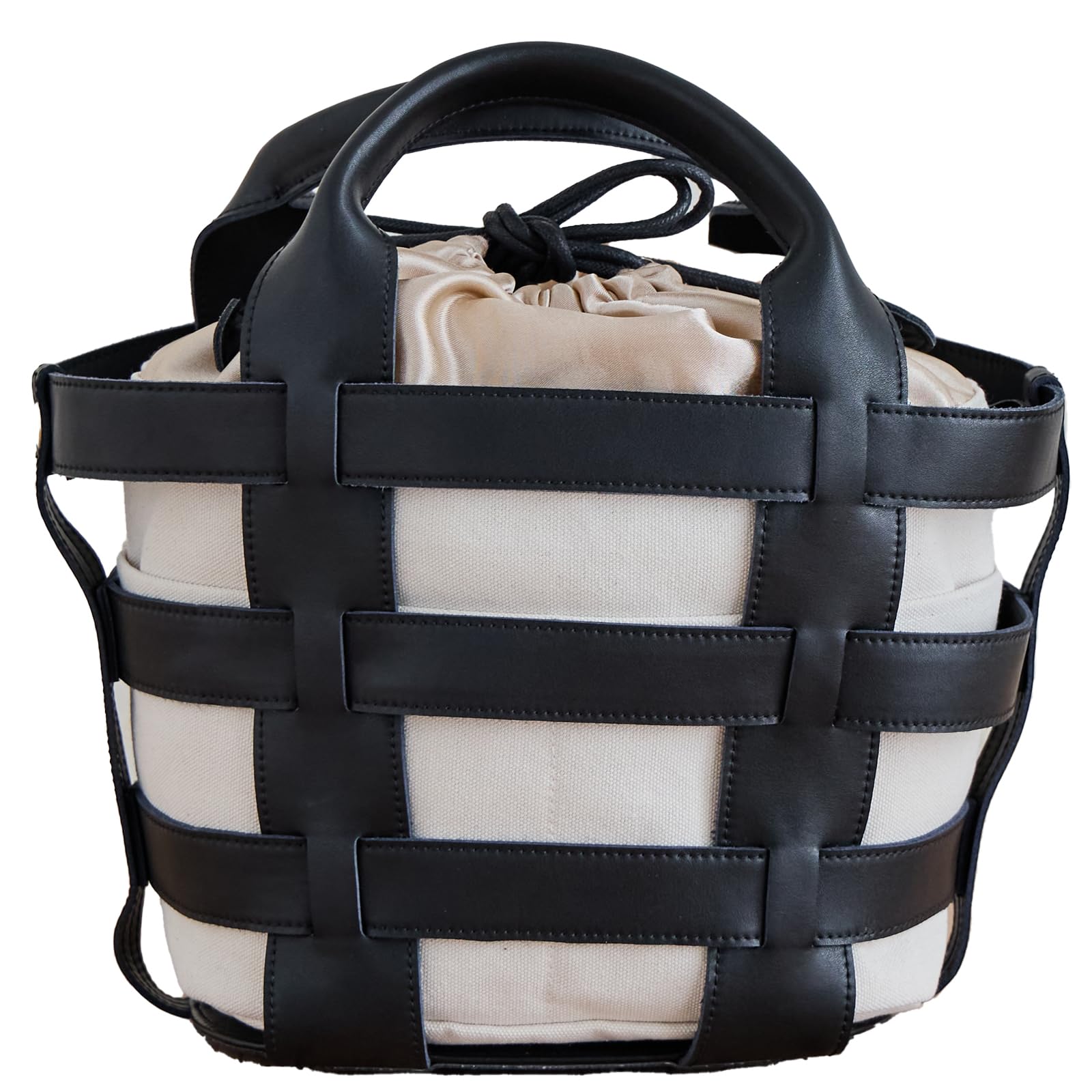

La Closet [Includes 2 Pouches] Leather Basket Bag, Canvas Pouch, Fur Pouch, Basket Bag, Fluffy Cowhide Leather, Lightweight, 99-3002 (Black Set)