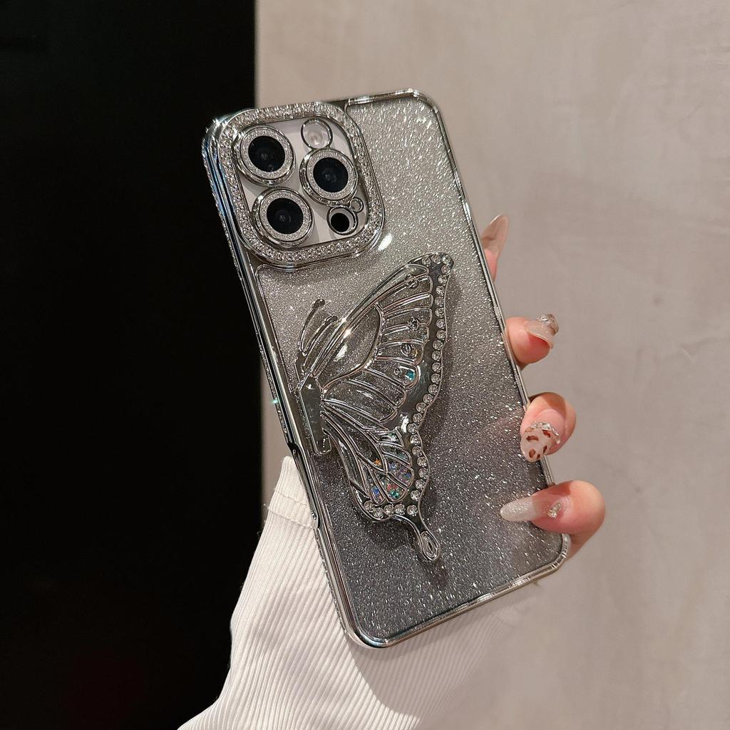 iPhone 17 Pro Max Rhinestone Case with Diamond Butterfly Stand, Drop-Proof