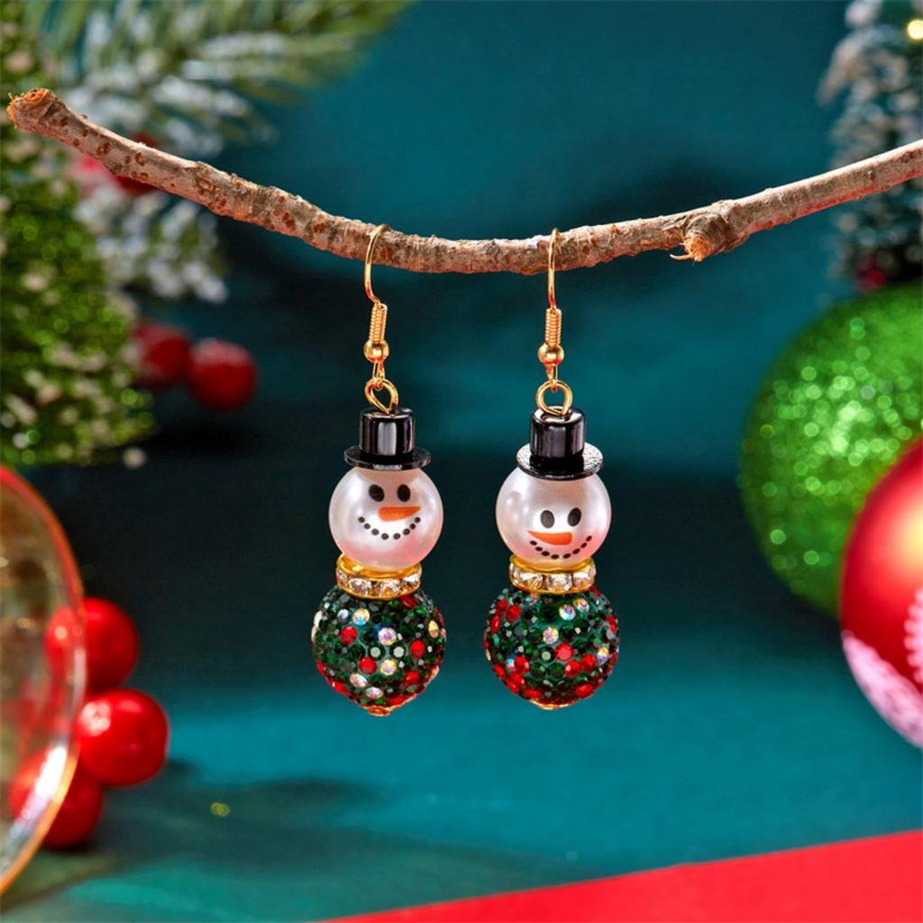 Christmas Rhinestone Imitation Pearl Ball Wear Hat Snowman Drop Earrings Glitter Earrings Holiday Jewelry Gifts For Women Men