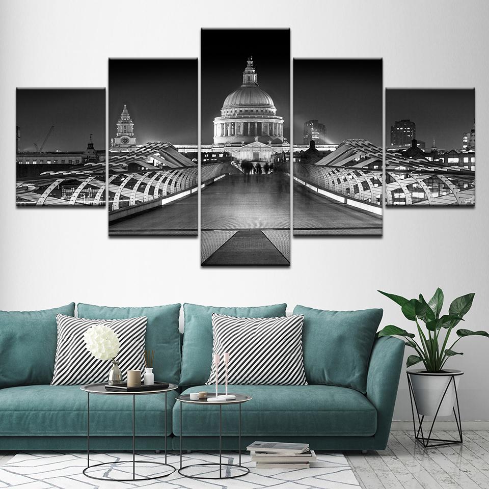 Canvas Painting monochrome Vintage London Street View 5 Pieces Art Modular Wallpapers Poster Print for living room Home Decor