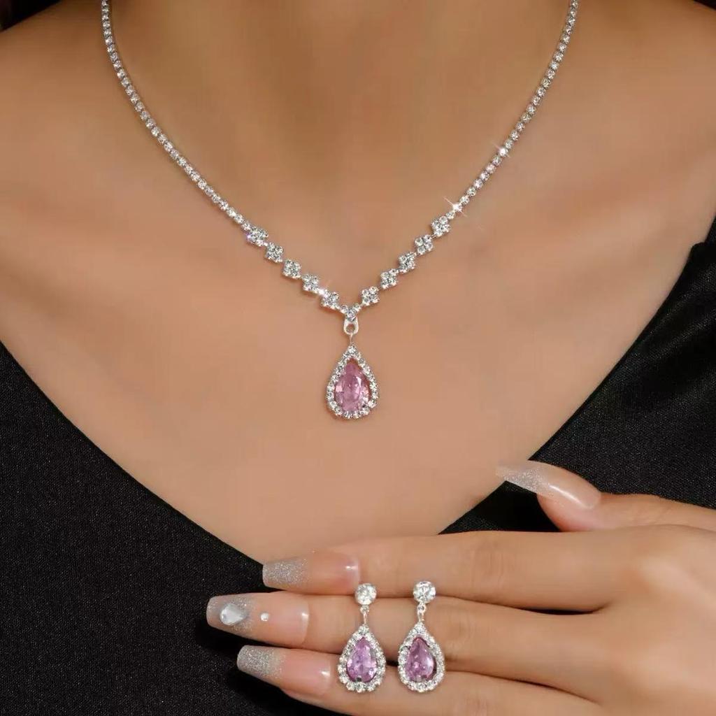 Svatební set náhrdelníku a náušnic ve stylu korejského slzičkového designu s třpytivými diamanty