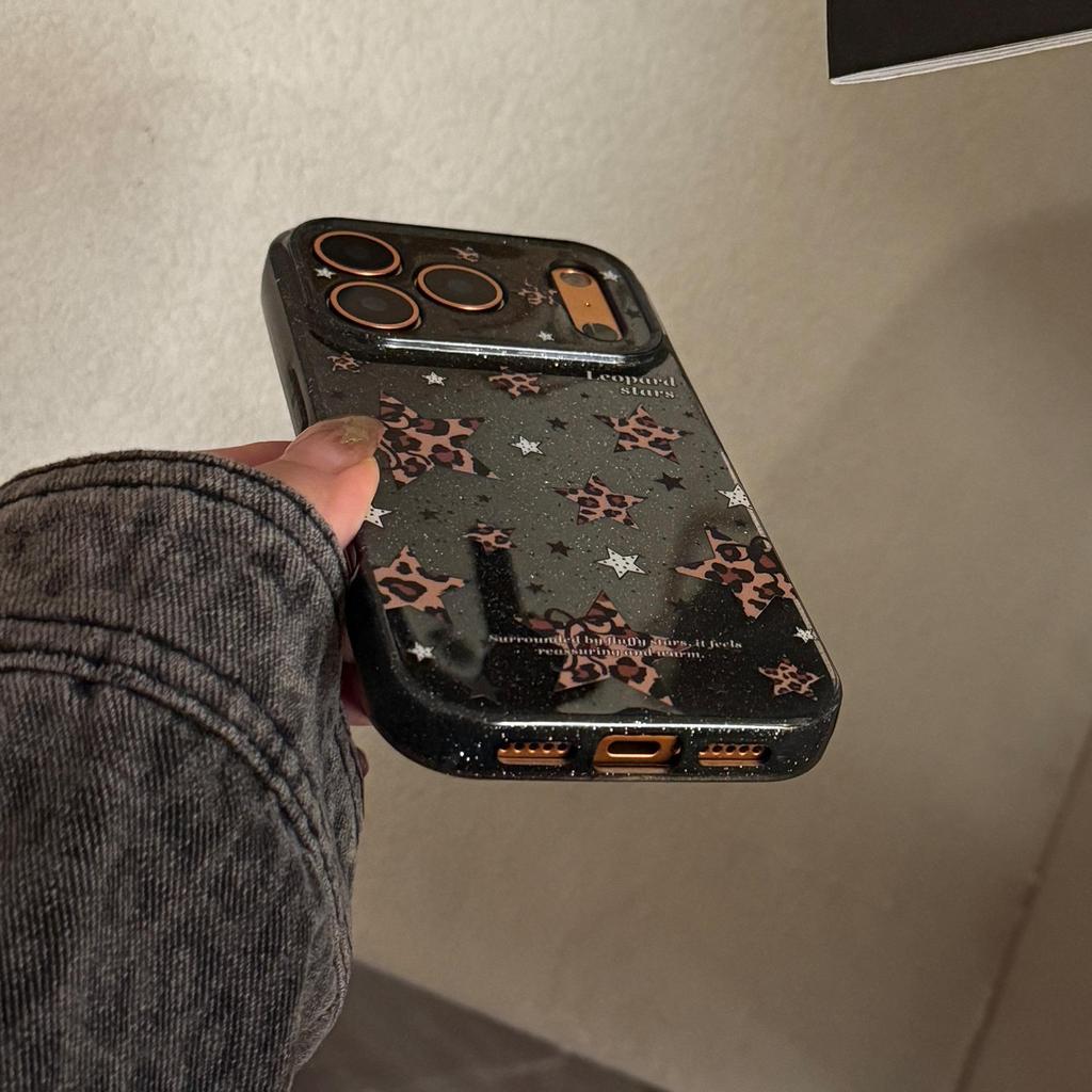 Glitter Leopard Print Star Phone Case for iPhone 15, iPhone 16, iPhone 17 Pro Max