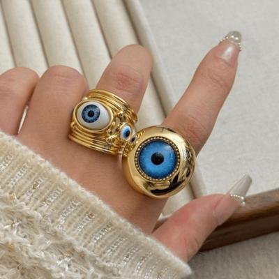 Personality Geometric Demon Eye Ring Wide Blue Eyes Exaggerated Ring Y2K Minority Design Vintage Gold Ring Gift