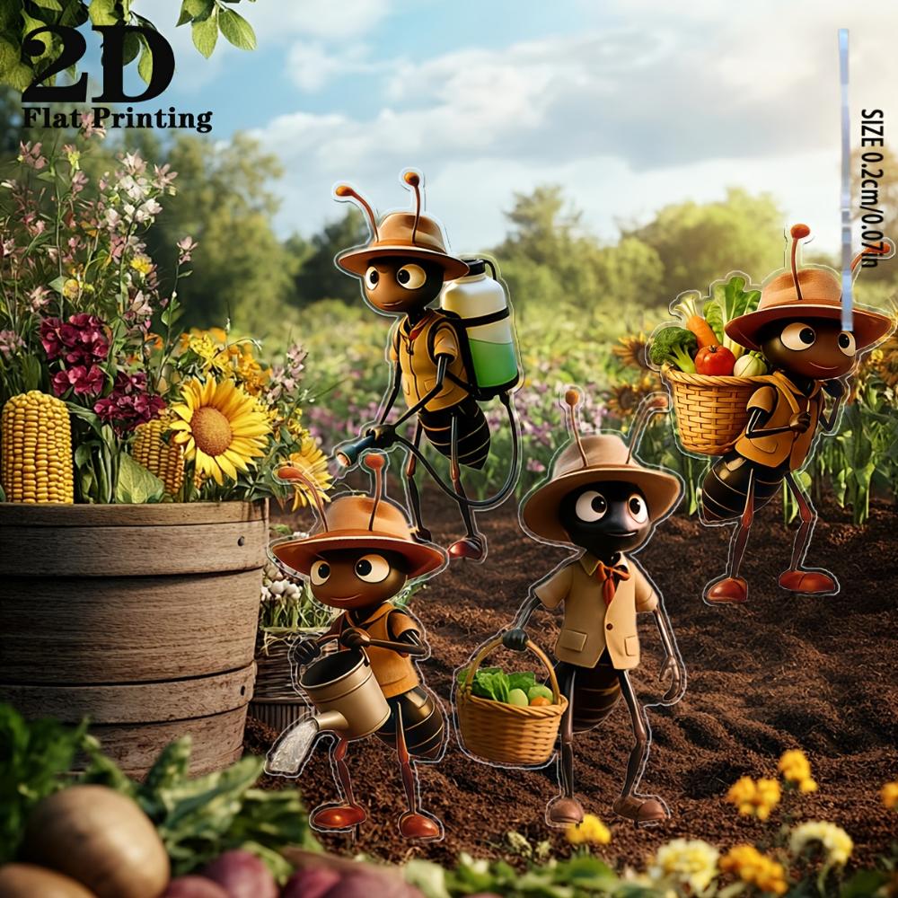 2D Flat 5Pcs Ant Acrylic Garden Decor Set Reusable For Yard Lawn Planter Outdoor Ornaments Gift