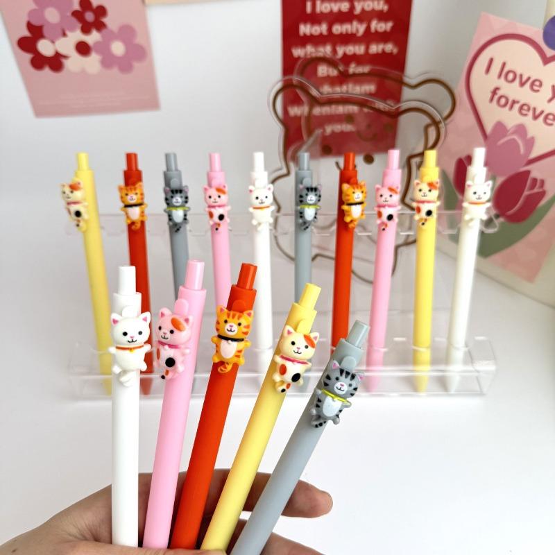 15Pcs Cute and Fun Cat Ballpoint Pens, Retractable Pens, Stationery, Office Supplies, and School Supplies, Signature Cute Student Stationery