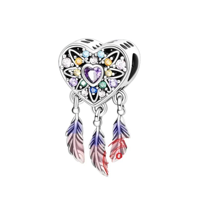 925 Silver Feather Charms Beads Dreamcatcher Lucky Pendants for DIY Bracelets Necklace Women Jewelry Gifts