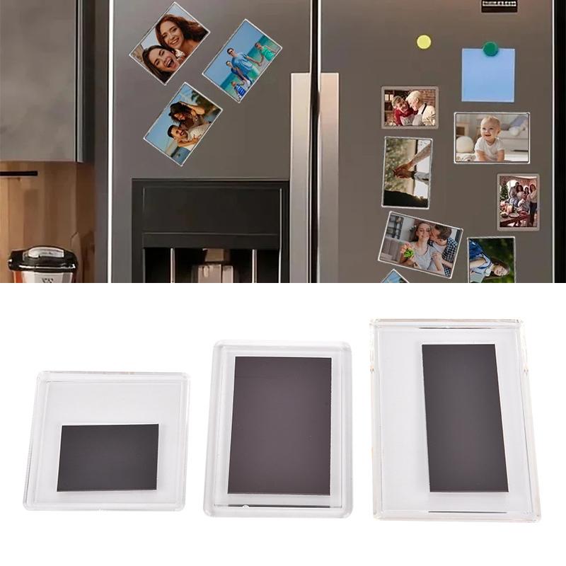 5PCS Acrylic Magnetic Photo Frames Transparent Refrigerator Magnet Sticker Photoes Display Holder Home Pictures Organizer DIY