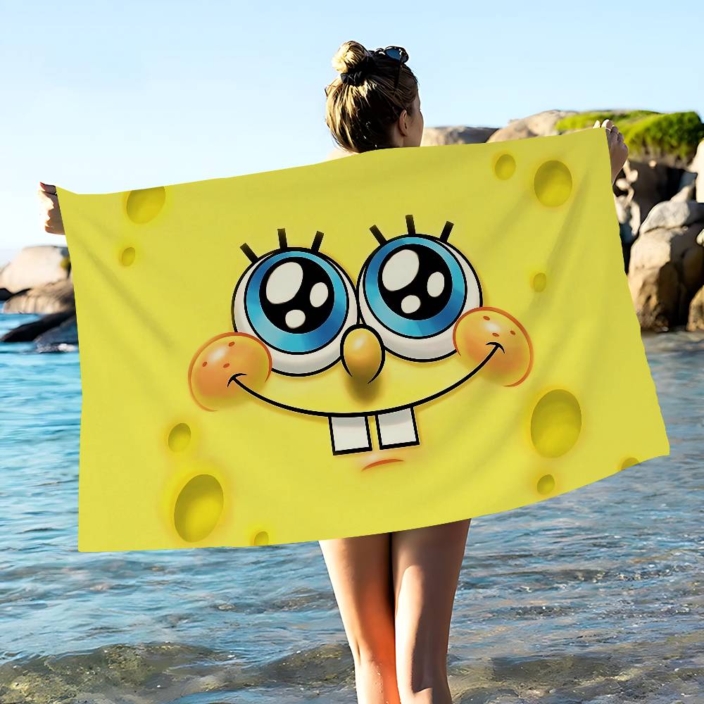 Magic Shark Cute S-Spongebobs Bath Towel Microfiber Soft Water Absorbing Breathable For Girl Kids Decorative Beach Towel