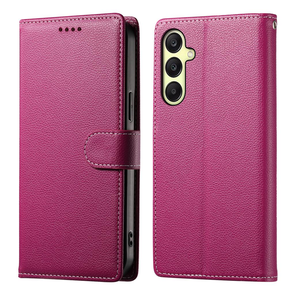 For Samsung Galaxy A17 5G Case Magnetic Snap Litchi Texture Leather Wallet Phone Cover with Wrist Strap