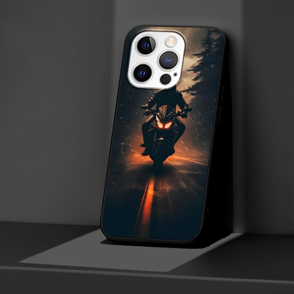 Motorcycle Case for Apple iPhone 14 11 7 SE 2020 8 X XS 13 12 Mini XR 15 Pro Max Silicone Black Soft Phone Cover