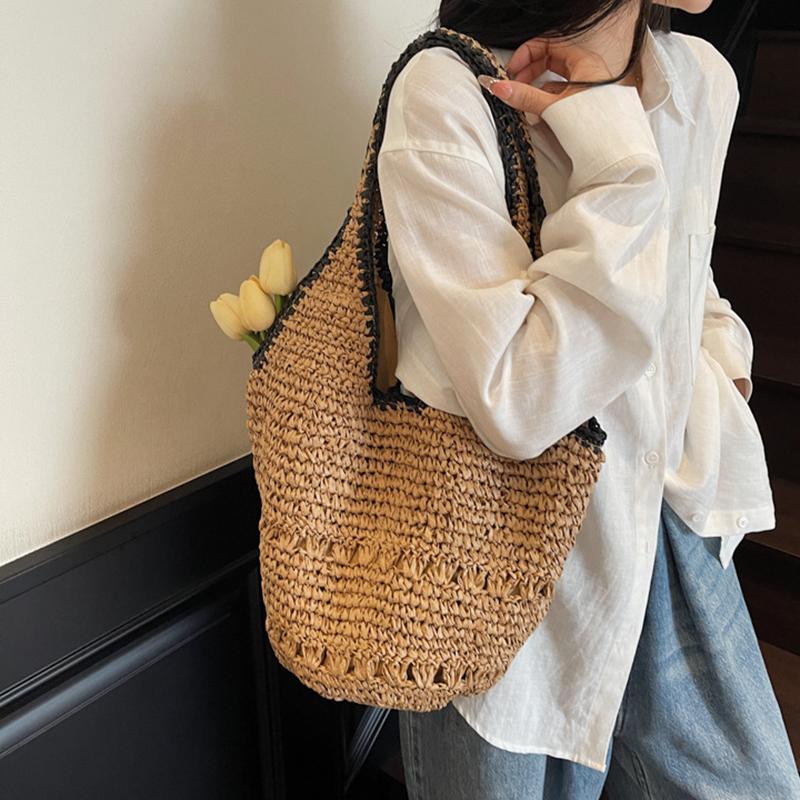 Straw Tote Bag Large Capacity Straw Bag For Women Woven Fashion Handmade Boho Shoulder Bag High-end Seaside Vacation Beach Bag