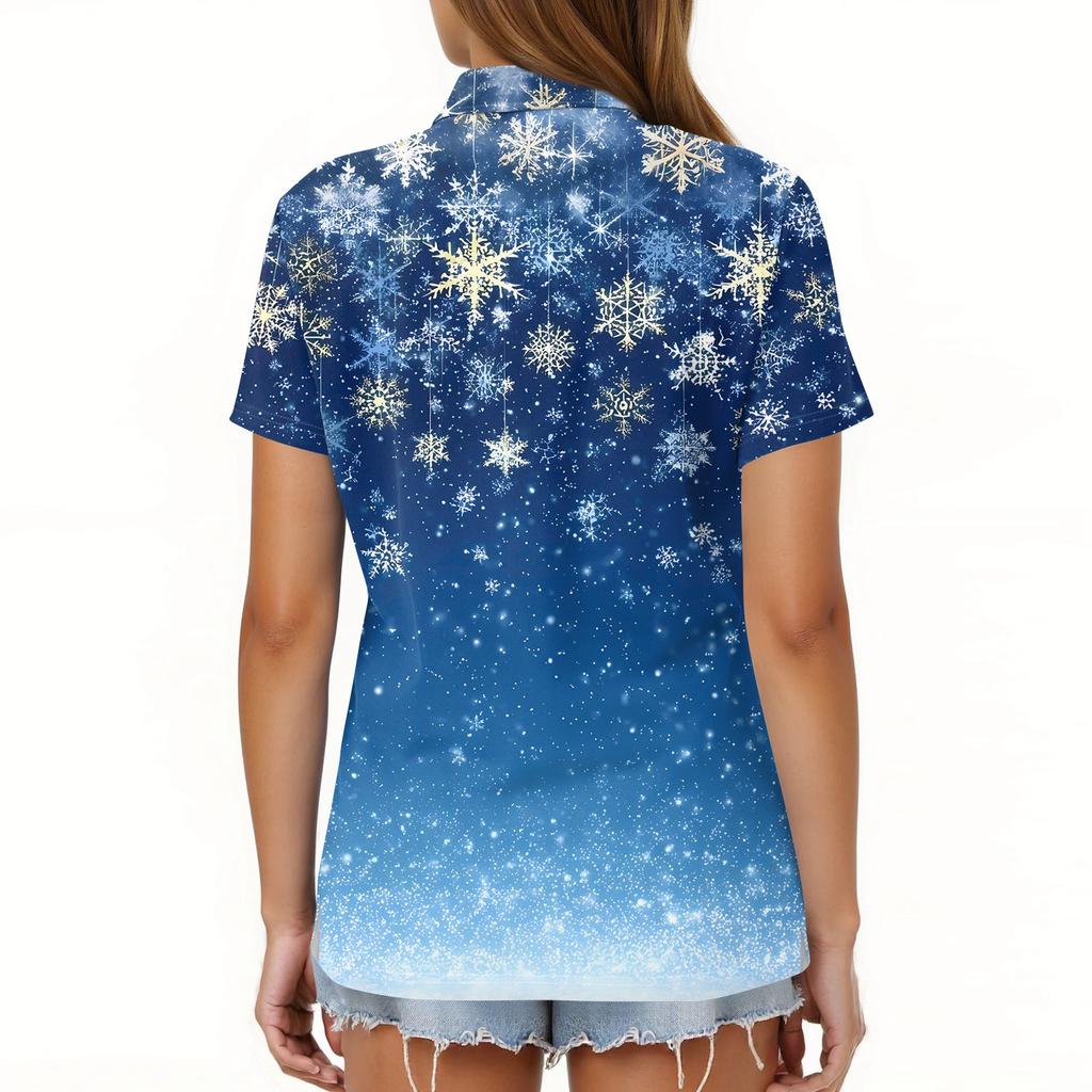 Dame Mote Casual Revers Kortermet Juleprint Skjorte Dame Kneppet Topper