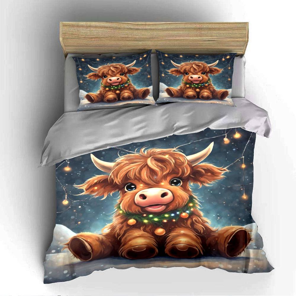 Adorable Highland Cow Bedding Set Bedding Duvet Cover Set Duvet Cover Pillowcases (1 * Duvet Cover 2 * Pillowcases, without duvet insert)