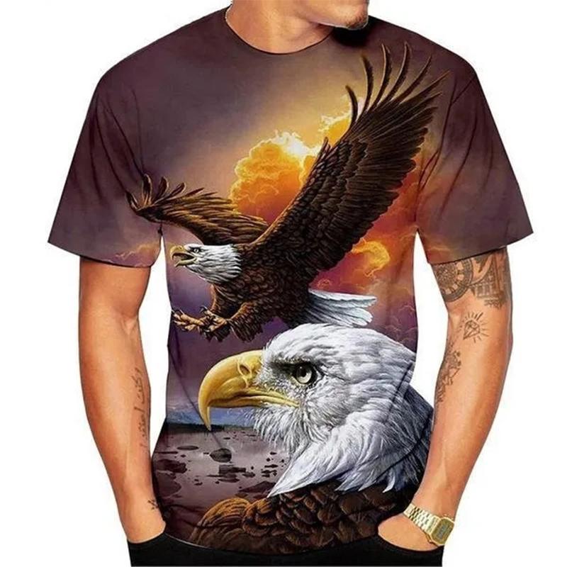 Summer Round Neck 3D Eagle Print Top Fashionable Casual Short Sleeved Men's T-shirts