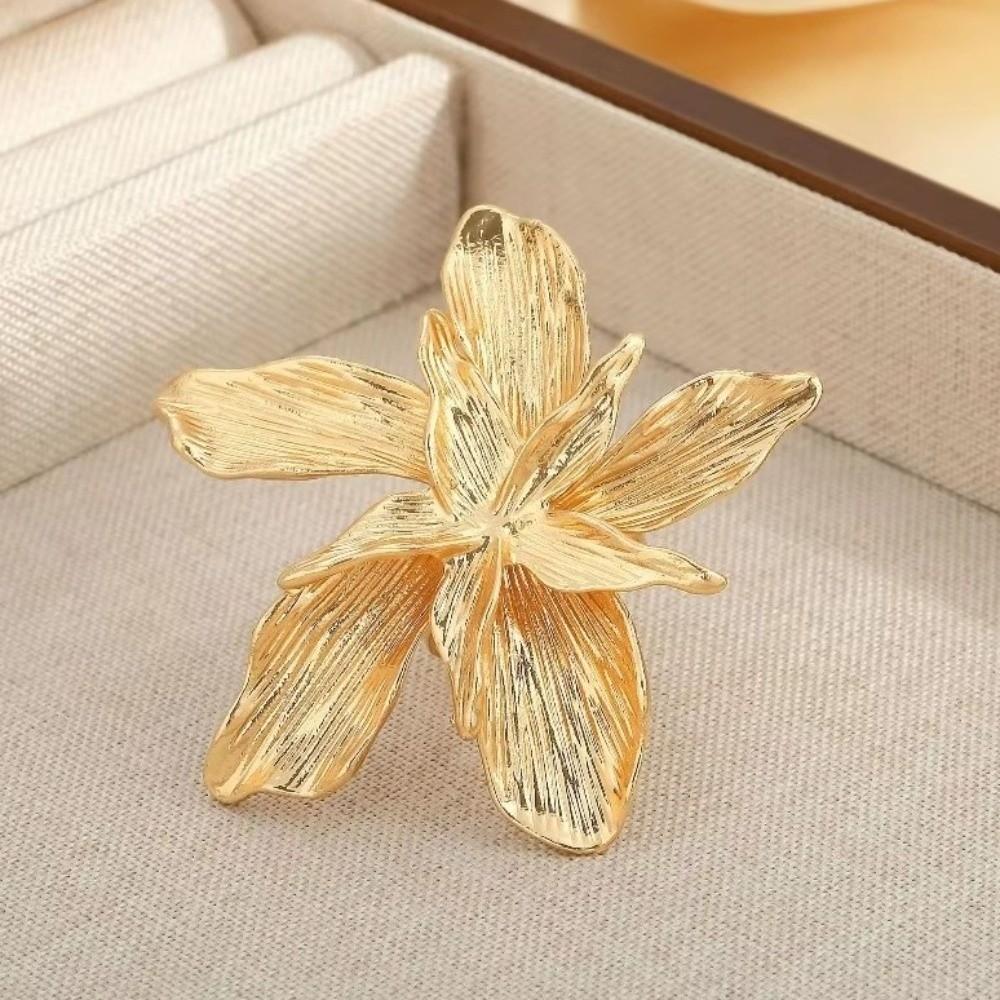 Zink Zinklegierung Metall Blume Ring Verstellbar Unregelmäßig Geometrisch Blütenblatt Ring Gold Groß Blumenring Party