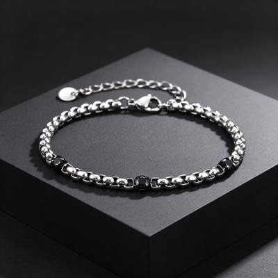 Fashion Simple Black Zircon Charm Bracelet for Men, Adjustable Waterproof Stainless Steel Chain Bracelets, Punk Stylish Jewelry