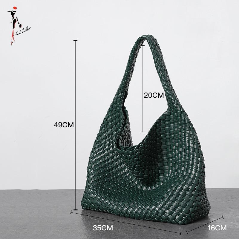 

Нишевая одноплечевая сумка-попрошайка плюс овощная корзина, бродячая сумка из натуральной кожи, женская вязаная подмышечная сумка 35X30X10cm