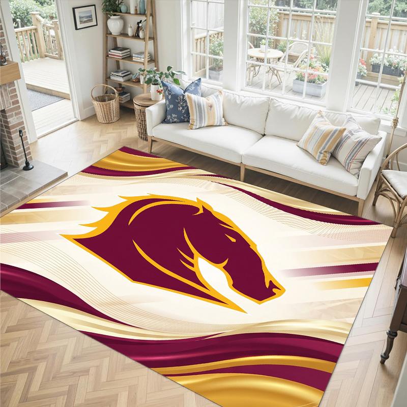 Brisbane Broncos Design Crystal Velvet Carpet Cozy Non?Slip Printed Rug For Bedroom Living Room Entrance