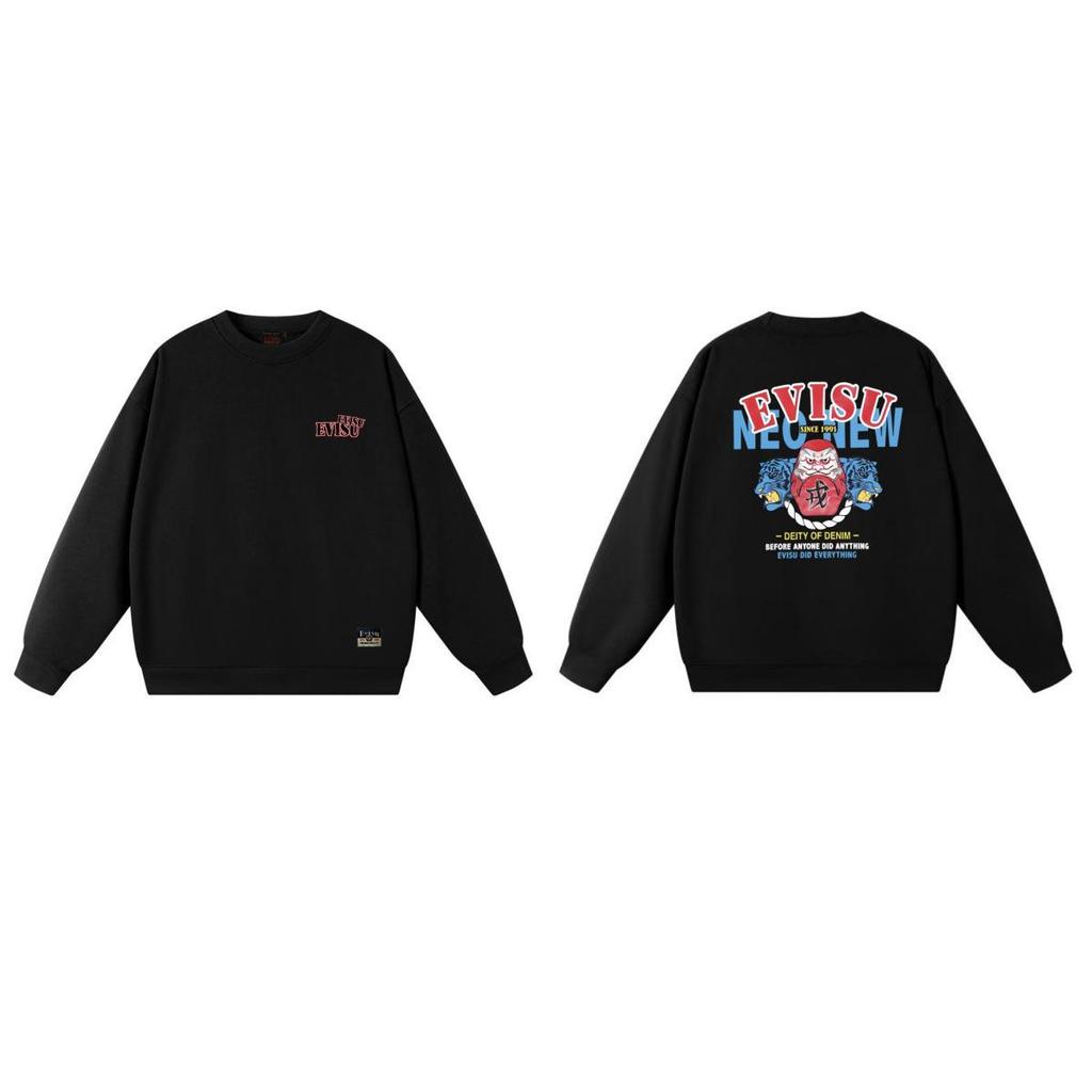EVISU Streetwear Gott des Glücks Sweatshirt: Unisex Pullover mit Rundhalsausschnitt von hoher Qualität für Herbst 2026
