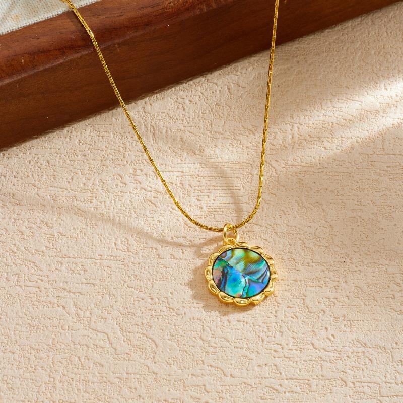 Gold Plated Stainless Steel Abalone Shell Pendant Necklace for Women