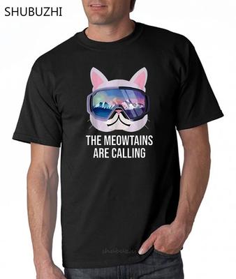 The Meowtains Are Calling Funny Snowboard Gift For Lover Cat Tshirt New Male Brand Teeshirt Unisex Summer Cotton T Shirt