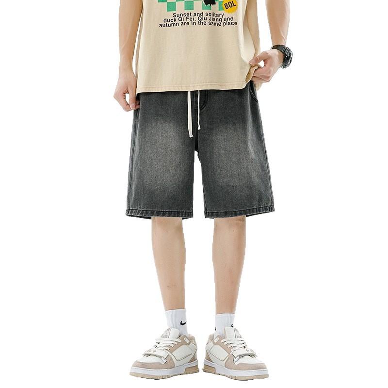 Herren Lockere Jeansshorts Lässige Gerade Geschnittene Baumwoll-Kurzhose Mit Elastischem Bund