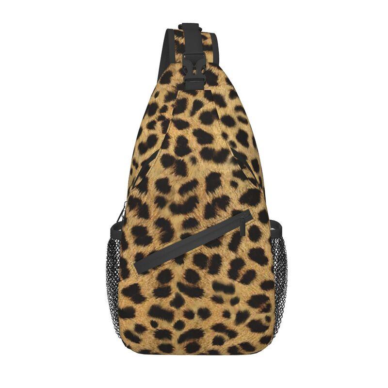 Leopard Skin Texture Crossbody Sling Backpack Men Custom Animal Fur Pattern Chest Shoulder Bag for Traveling Daypack
