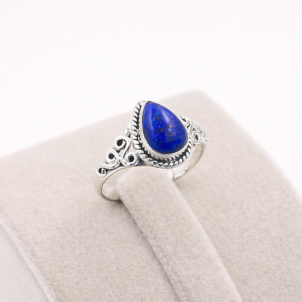 Sterling Silver Lapis Lazuli Ring, Pear Shape Gemstone Ring, Boho Statement Ring, Handmade Blue Stone Jewelry, Gift for Her